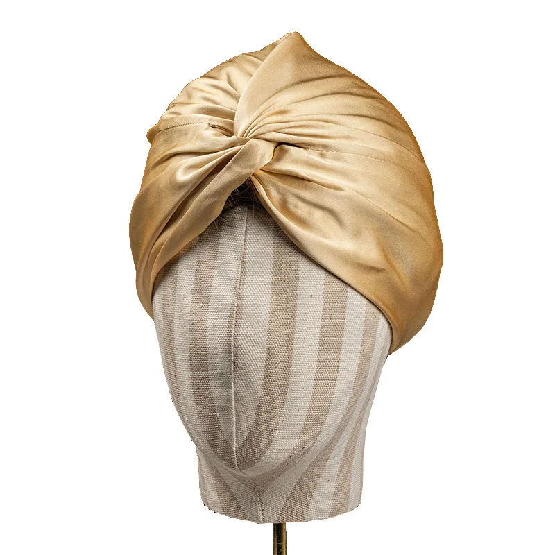 

Double Layer 100% Real Silk Sleeping Caps Adiustable Knotted Women Night Bonnet Satin Hair Wrap Elastic Head Cover for Long Hair
