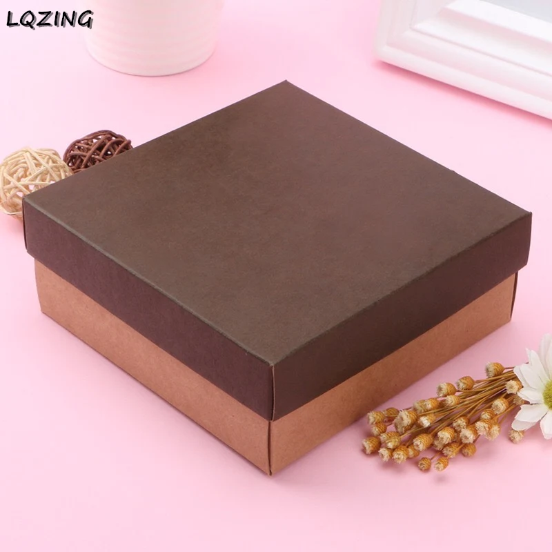 20pcs Customer Packing Box Kraft Folding Gift Packaging With Coffee Lid Brown Boxes Cardboard Paper Carton | Дом и сад