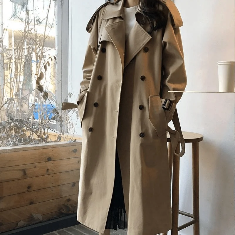 

2021women Trench Solid Khaki Long Trenchs Coat for New Spring Autumn Windbreaker Double Breasted Slim Korean Style Comfortable