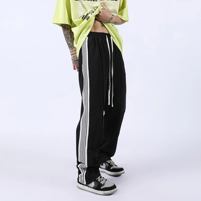 

EukaaRu High Street Stripe Straight Casual Pants Men Streetwear Fashion Clothes Mens Hip Hop Clothing Loose Pants Trousers