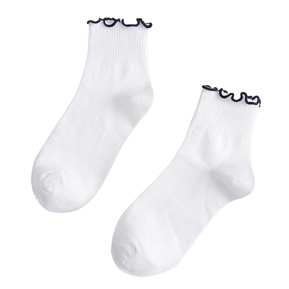 

1 Pair Black White Ruffle Women Socks Cotton Breathable Fashion Casual Cute Japanese Socks Autumn Winter