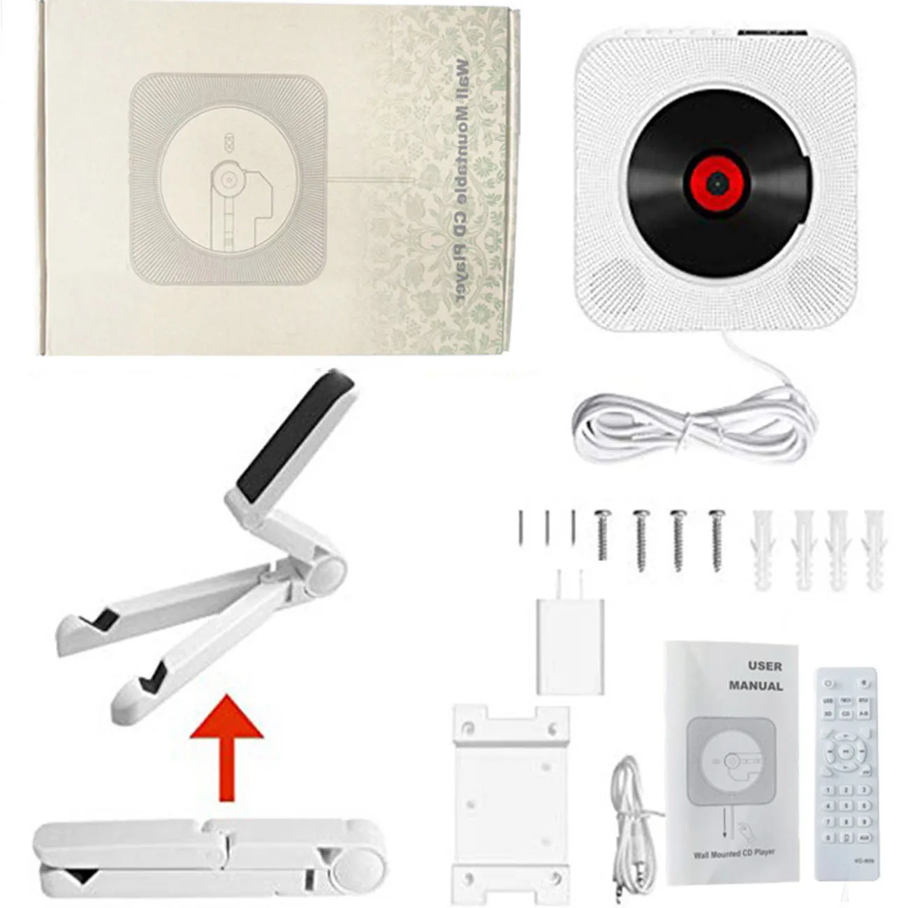 

Wall Mounted CD Surround Sound FM Radio Bluetooth USB MP3 Disk Portable Music Player Remote Control Stereo Speaker Home
