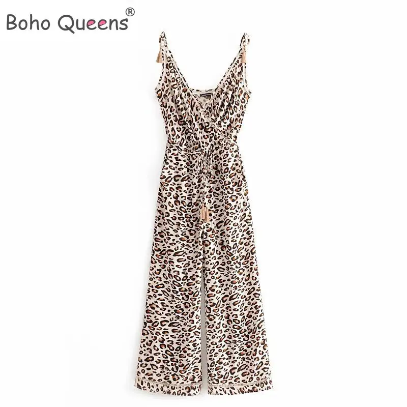 Boho Queens Женская леопардовая расцветка без рукавов на лямках комбинезон Бохо