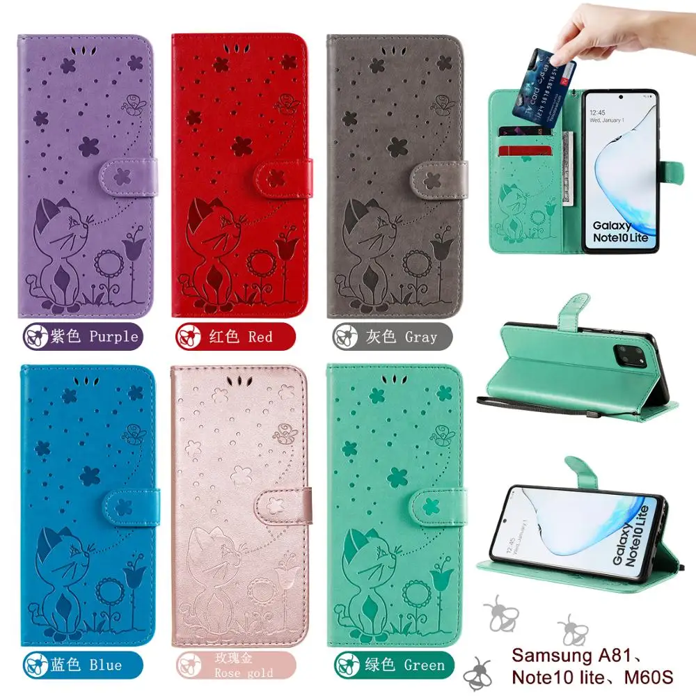 

3D Cat Flip Leather Case For Samsung A01 Core A11 A21 A31 A41 A51 A71 M01 M11 M21 M31 M51 M30s M31s S20 FE Bee Wallet Phone Case