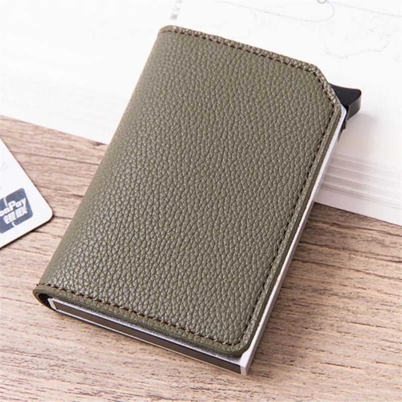 BISI GORO Anti-theft Card Case Carbon Fiber RFID Pop-up Clutch Smart Card Wallet Multifunctional Men Unisex Card Holder - Цвет: Olive Green X-57