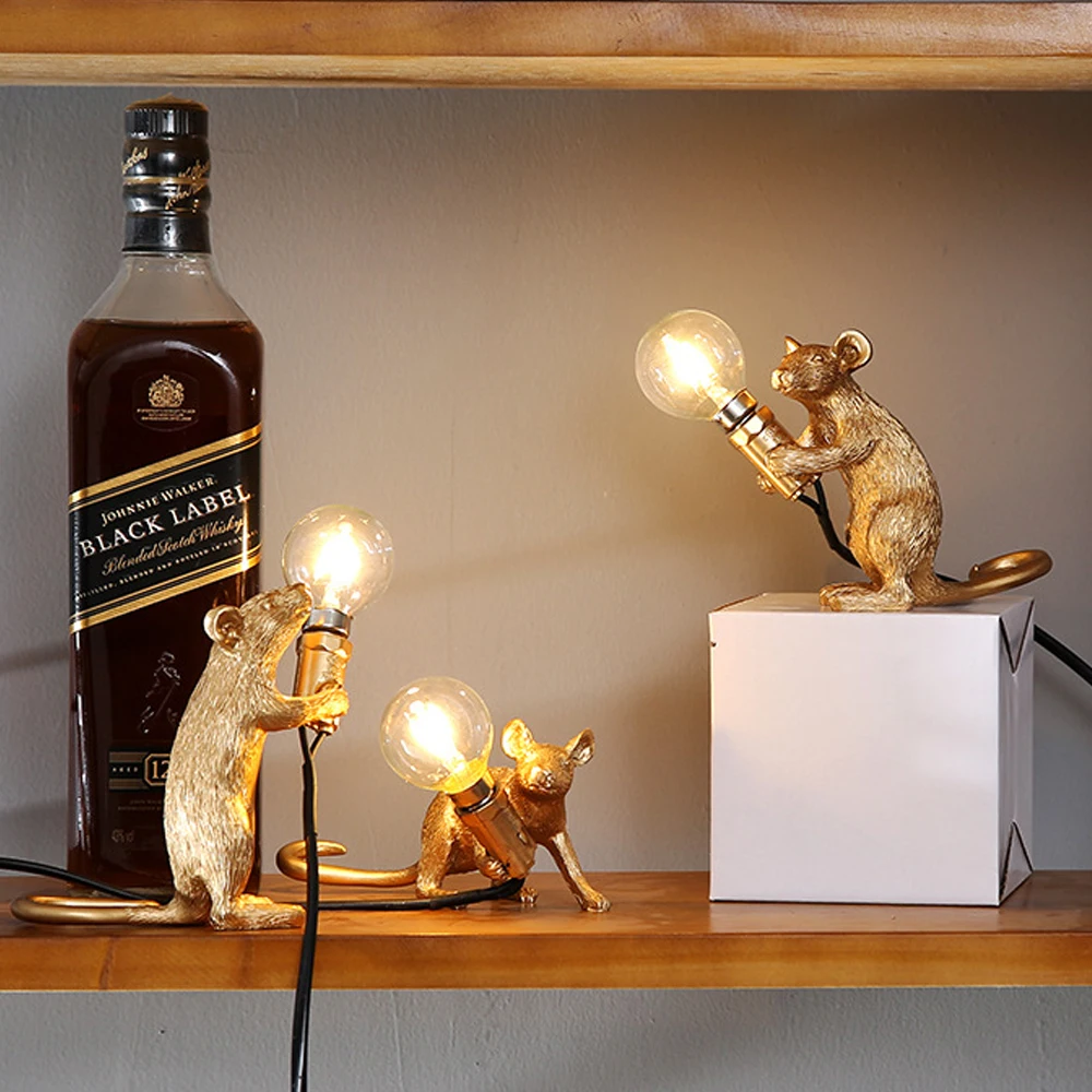 Современный смоляный стол с мышкой лампа светодиодный E12 животное крыса