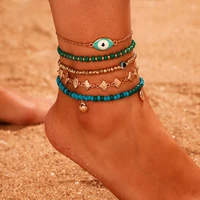 bohemian evil eye beads anklets set womens beach anklet leg bracelet summer gold color shell foot chain boho jewelry gift
