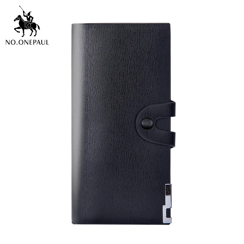 Мужской Длинный кошелек NO.ONEPAUL черный мягкий кожаный бумажник средней длины с