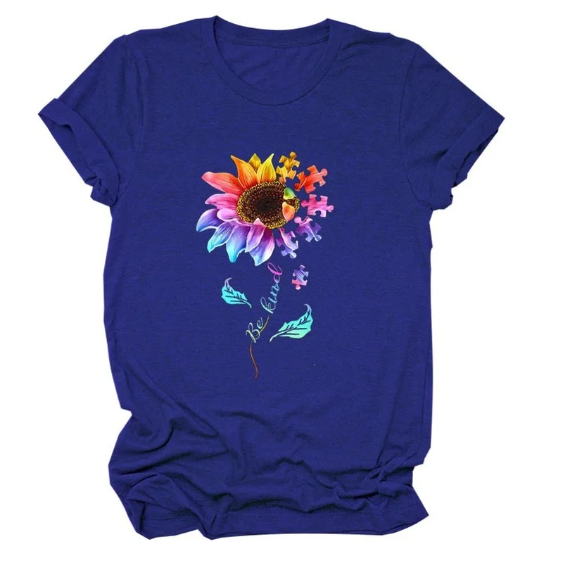 

Women T Shirt Sunflower Colorful Print Tees Shirt Short Sleeve Crew Neck Loose Casual TShirt Ladies Tops Camisetas Mujer