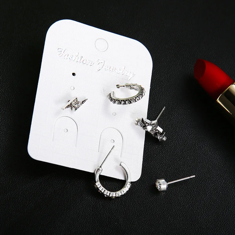 

Bohemian Simple Fashion Crystal Lightning Star Earrings Set Punk Vintage Popular Silver color Hoop Earrings For Women Jewelry