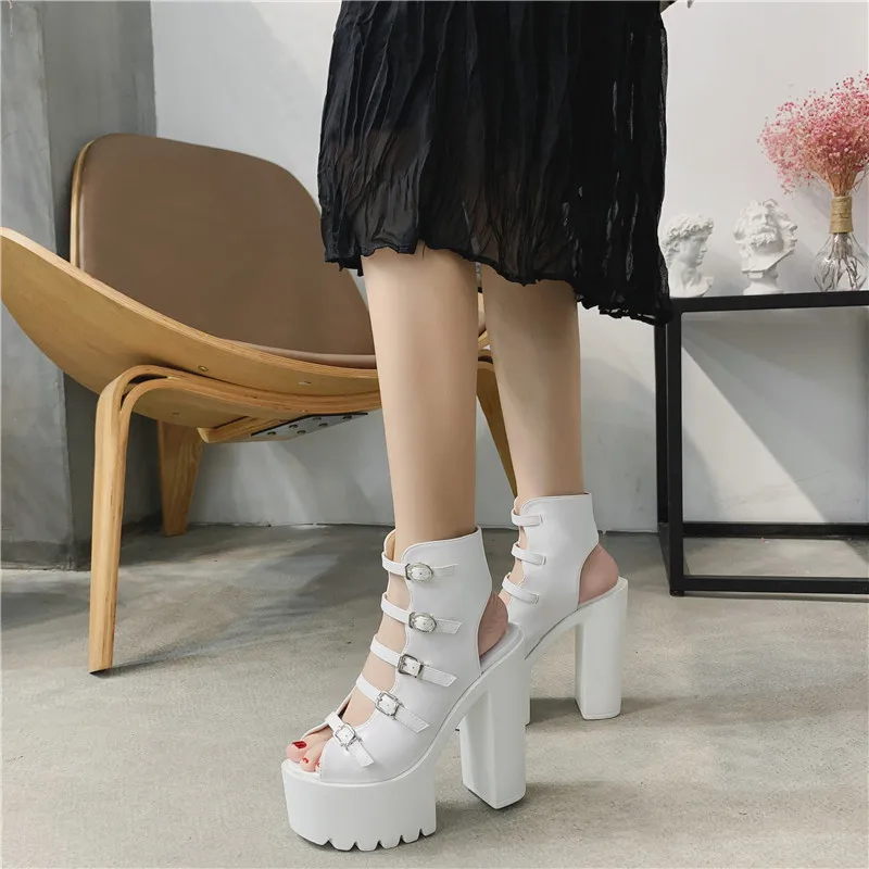 

2020 spring and summer new fashion flow super high heel waterproof platform women's hairtail mouth buckle women's sandals