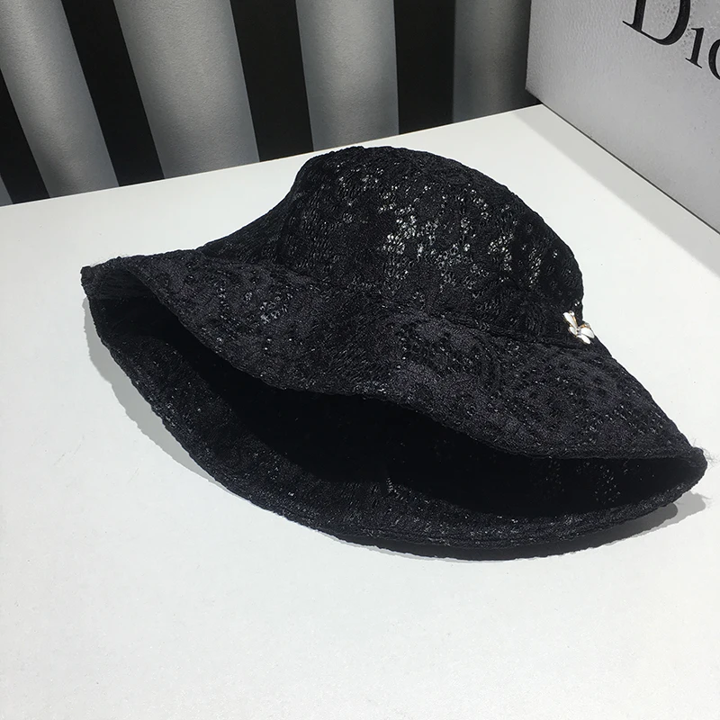 

Hat Lady Summer Sunshade Thin Lace Mesh Fisherman Hat Bow Knot Korean version Japanese versatile sunscreen basin hat