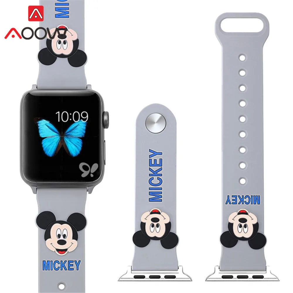 Мягкий силиконовый ремешок для часов Apple Watch 38 мм 42 мм 40 мм 44 мм милый Микки Маус сменный Браслет ремешок для iwatch 1 2 3 4