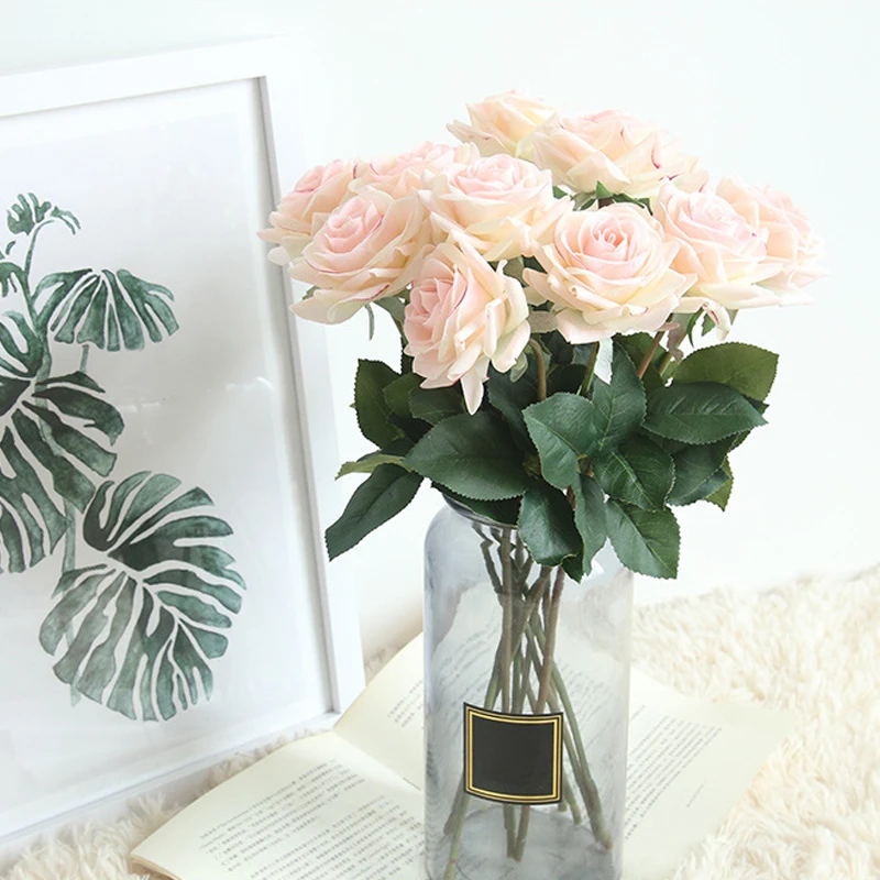 

Table Decorative Bouquet Bridal Wedding Latex Artificial Flowers Rose Real Touch Valentine's Day Home Decoration 10PCS/Lot