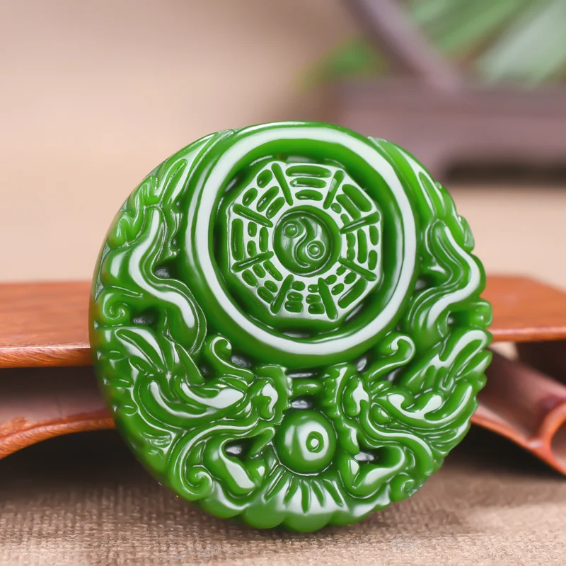 

Natural Chinese Green Jade Dragon Pendant Necklace Jadeite Hand-Carved Taiji Bagua Fashion Charm Jewelry Amulet Men Women Gifts