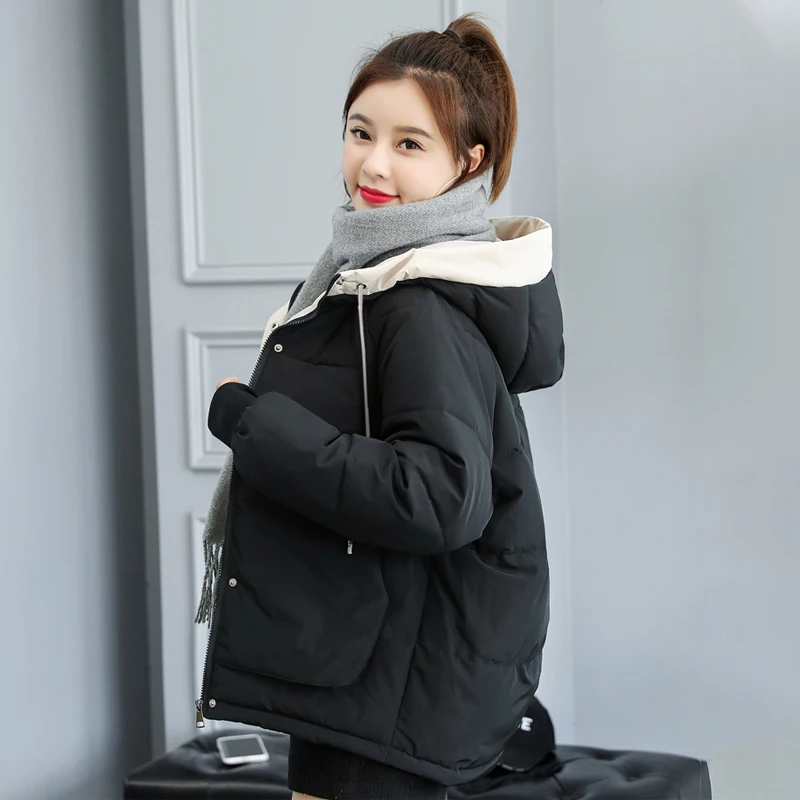 

Новый дизайн 2021, зимняя куртка, женская верхняя одежда с воротником-стойкой, короткое пальто с подкладкой в стиле пэчворк, Женская парка для ...