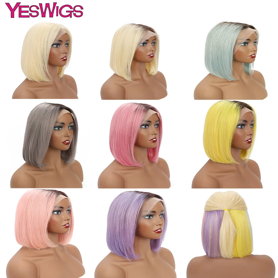 Yeswigs цветные человеческие волосы парики короткие кружевные Передние Прозрачные