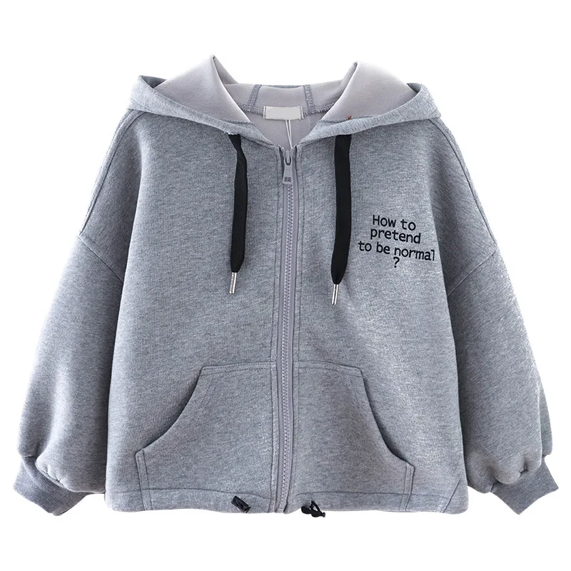 

Teen Girls Hooded Autumn Jacket 2020 New Arrival Fashion Children Casual Coat Letter Printing Kids Girls Jacket Pocket, #1035