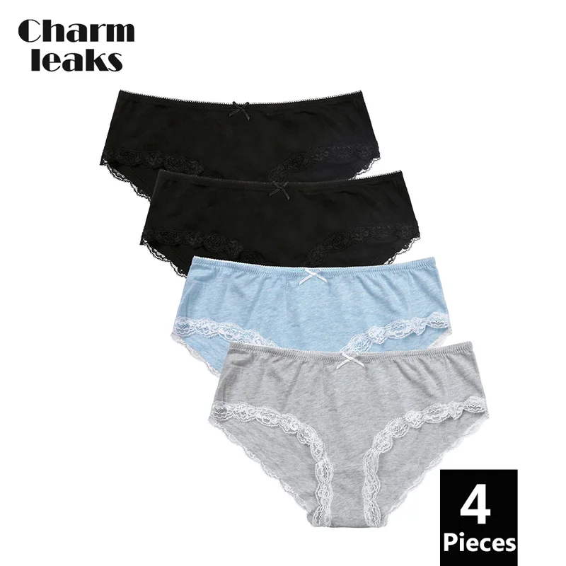 4 in pack Charmleaks, женские трусики, хлопковое нижнее белье, хипстерские трусики, 4 упаковки, хлопок, мягкие, тянущиеся, одноцветные, удобные, средняя талия, уютные - Цвет: 4 in pack