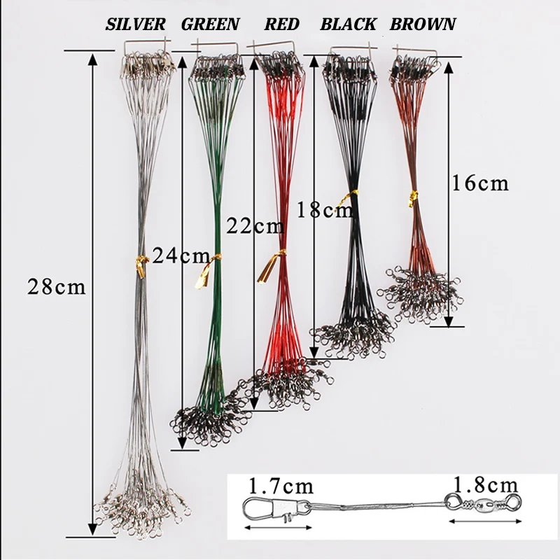 10 шт./лот поводок из стальной проволоки против укусов с поворотным рыболовным