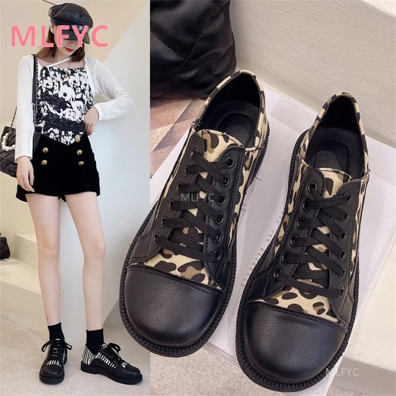 

2021 autumn fashion casual shoes leopard print face trendy women's shoes all-match soft leather surface flats shoes women