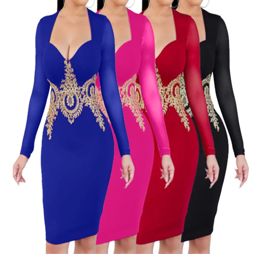 

women dress tight nightclub Christmas party fashion sexy socialite birthday package buttocks leisure gauze decals Night dress
