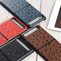 for samsung galaxy z flip fashion phone shell ostrich skin genuine leather all inclusive case cover for galaxy z flip 3 5g