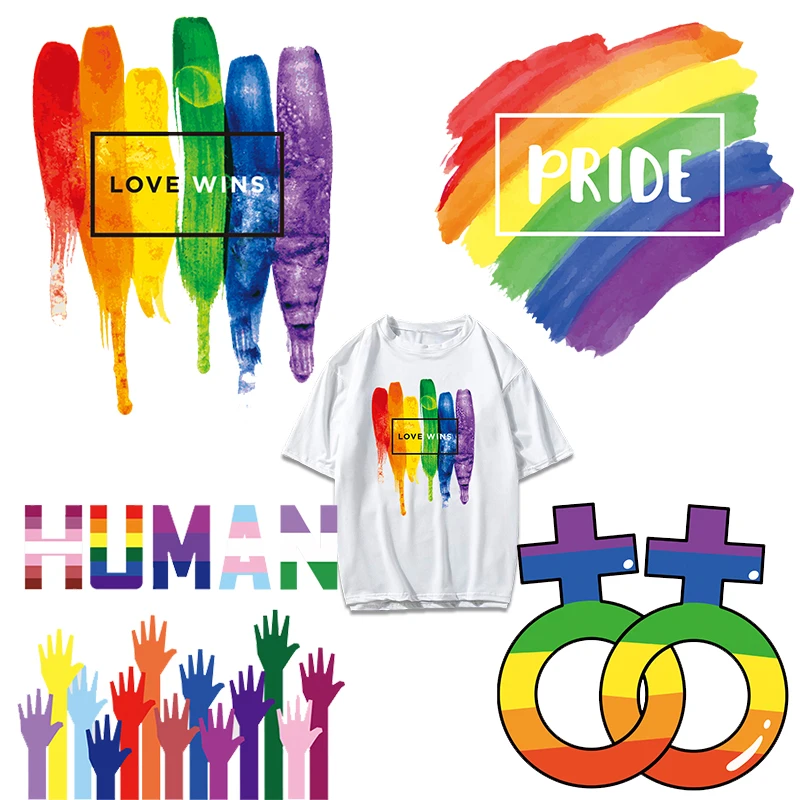 Виниловые ЛГБТ полосатые теплопередающие нашивки на одежду с идентичной любовью