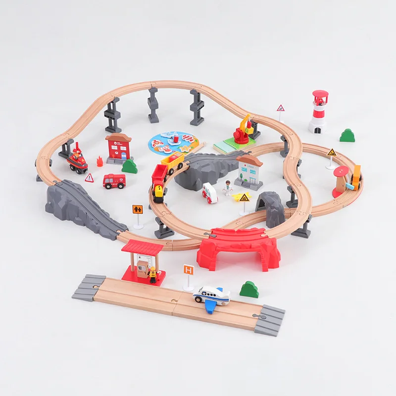 

Wooden Train Track New Seaside Lighthouse Scene Puzzle Splicing Railway Track Children's Gift compatible with wooden toys Gifts