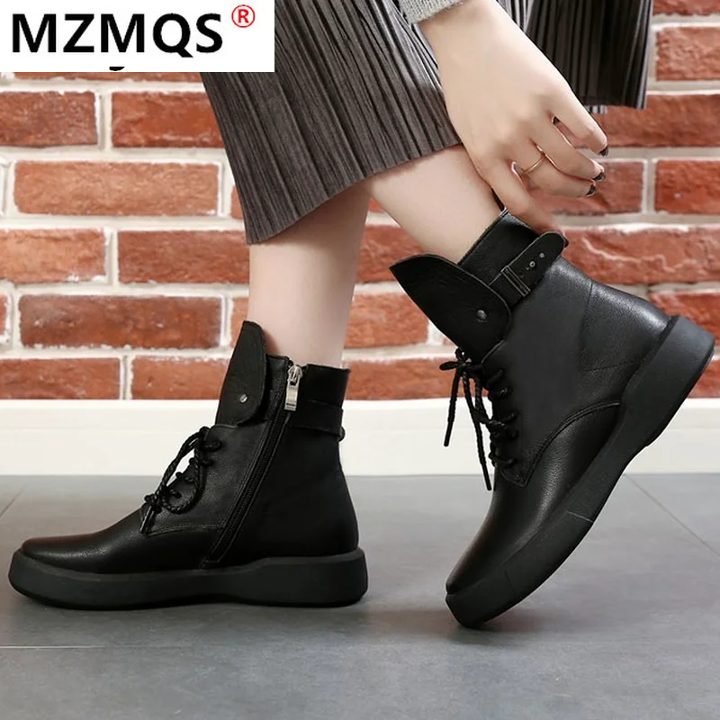 

Женские ботильоны на платформе, повседневные ботинки из искусственной кожи на шнуровке, с круглым носком, квадратным каблуком и пряжкой на ...