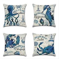 watercolor blue pillowcase jellyfish crab lobster printing cushion cover home decor sea animal linen car sofa waist pillow case