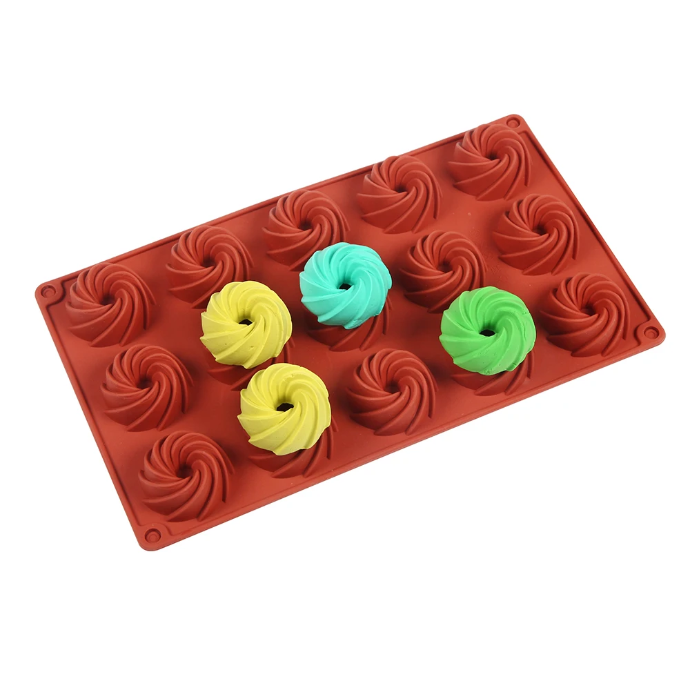 

15-Cavity Silicone Cake Molds for Baking Dessert Mousse New Decorating Moulds 3D DIY Spiral Shape Chocolate Bakeware Tool