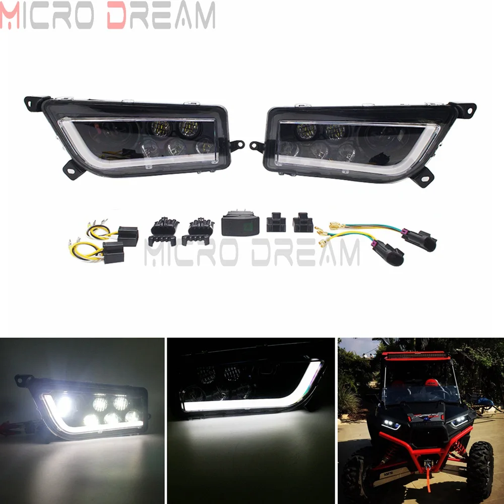 

2014-2020 Angel Eye LED Headlights Left Right High Low Beam Headlamp DRL For Polaris ATV UTV RZR XP Turbo General 1000 900 2016