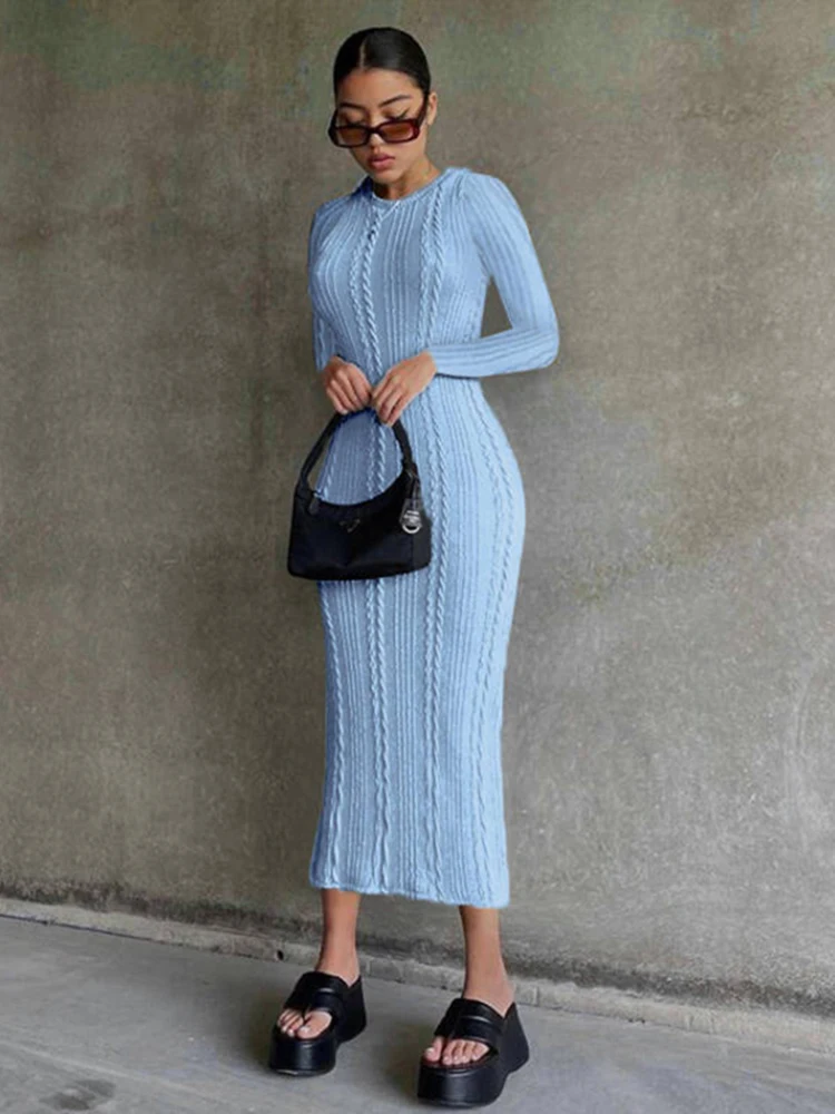 Hugcitar 2021 женское осенне-зимнее модное облегающее платье в полоску с круглым