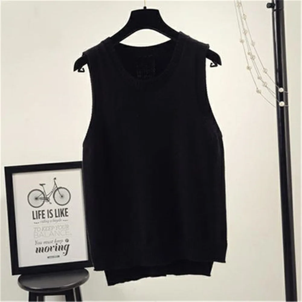 Autumn Women Sweater Waistcoat 2019 Korean Womens Elegant Student V-neck Pullover Knitting Tops Outerwear Vest Pink Black Blue |