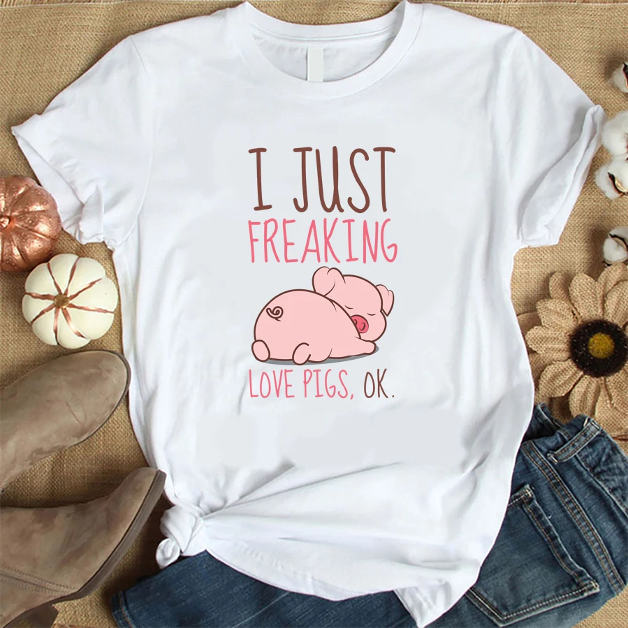 Я просто чертовски люблю свиней футболка для женщин Harajuku с короткими рукавами в
