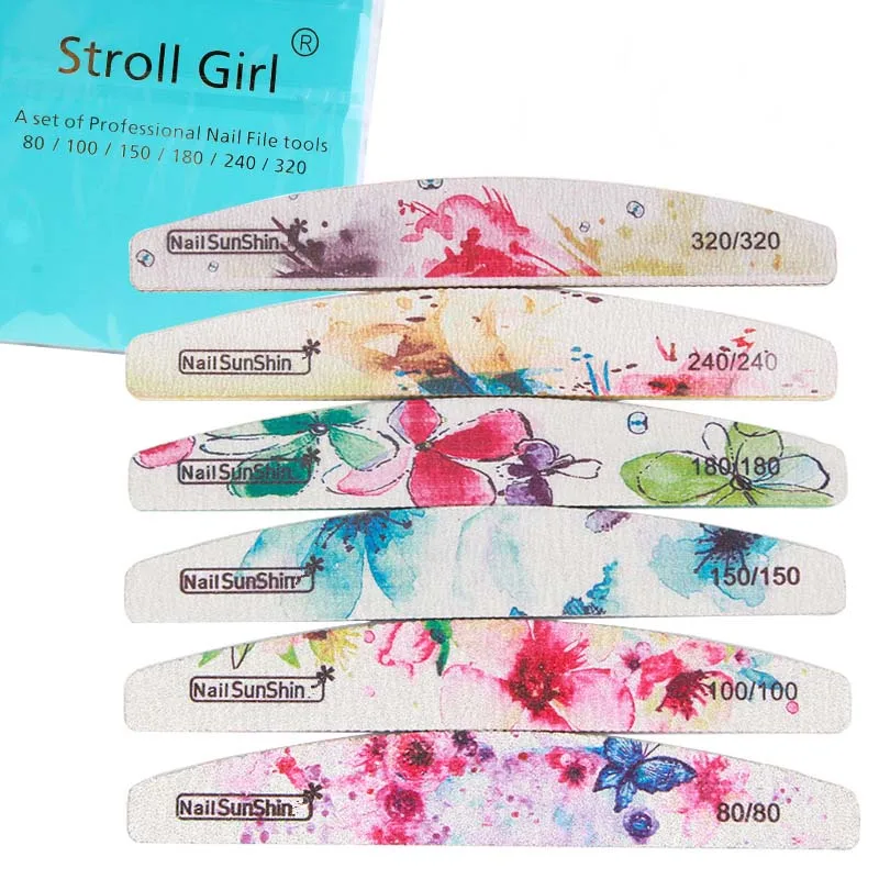6 шт. смешанные пилки для ногтей Halfmoon наждачная бумага моющиеся ногти Буфер