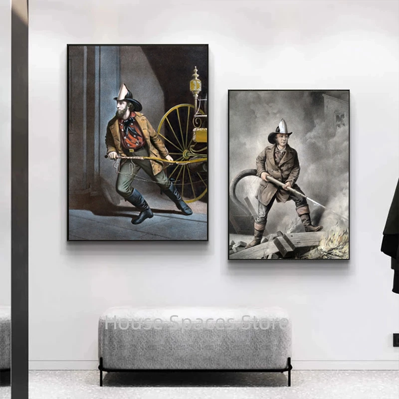 Плакат на холсте в стиле ретро пожарный Настенная картина декоративное