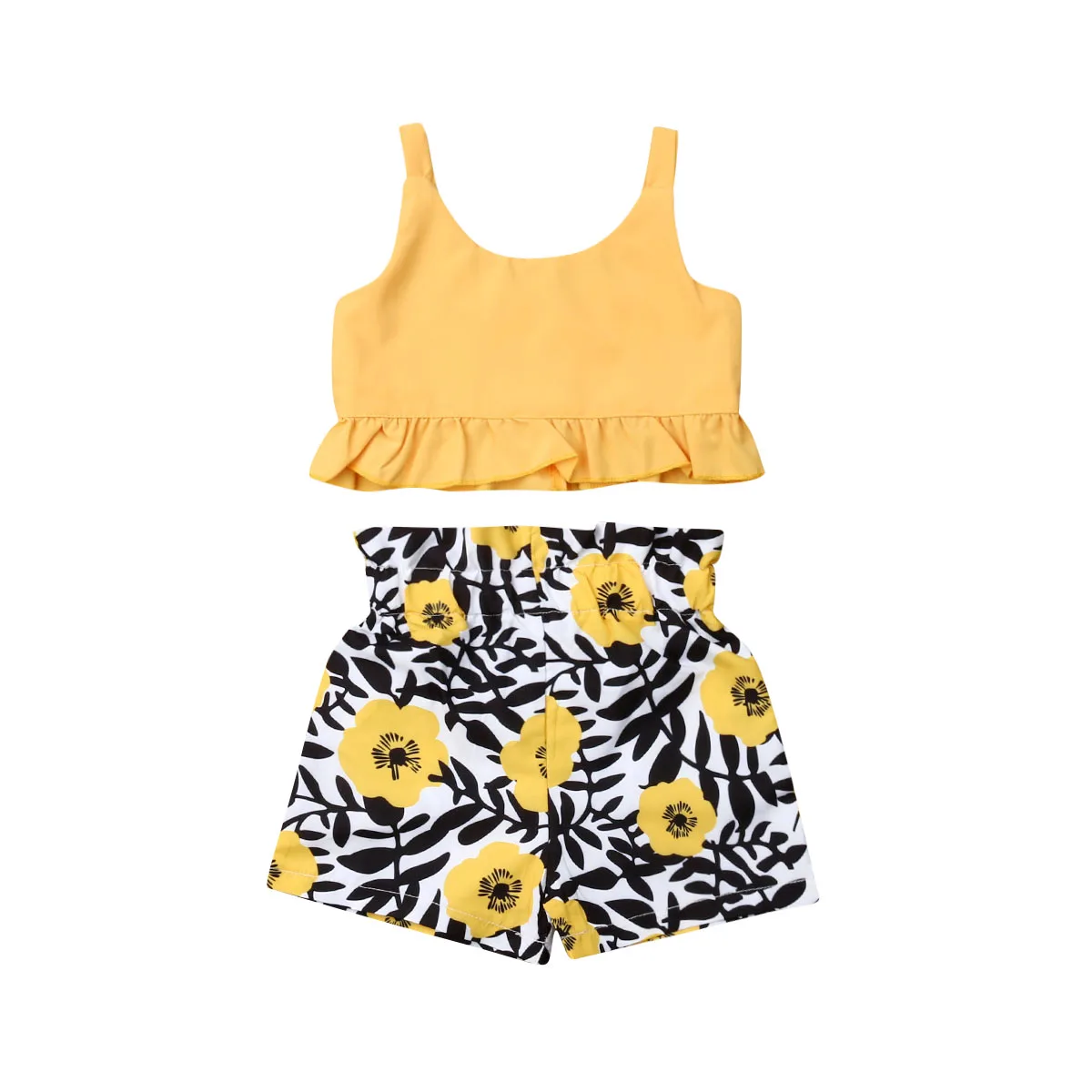 Boho/Одежда для девочек летние комплекты из двух предметов с рюшами укороченные