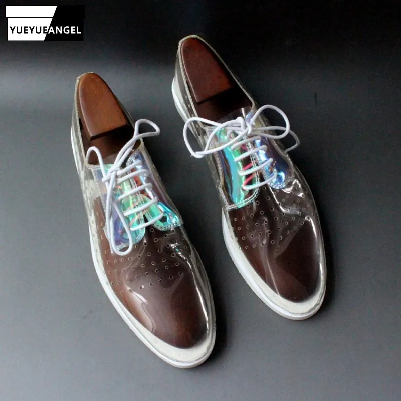 Мужские модельные прозрачные сандалии с вырезами летние дышащие готические