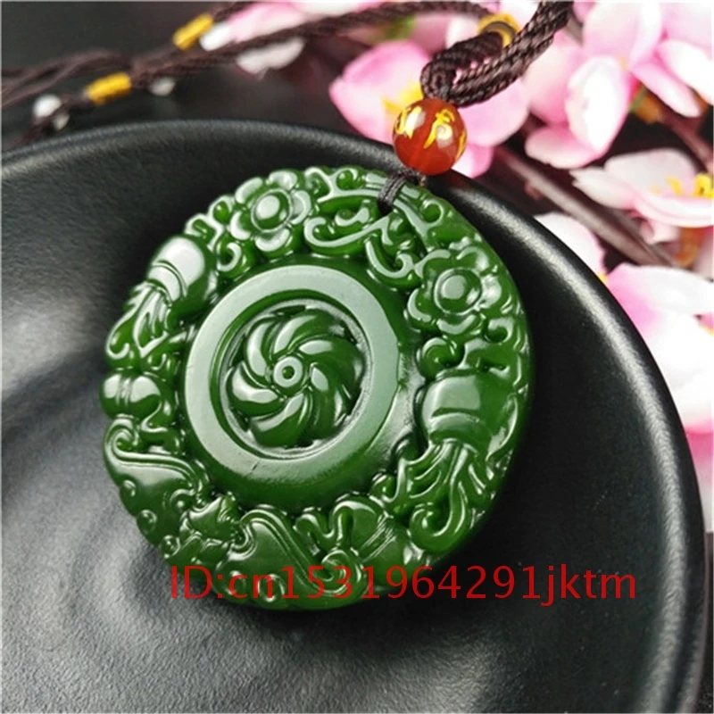 

Charm Hand Pendant Green for Bat Carved Flower Natural Men Gifts Women Jade Chinese Necklace Jewelry Jadeite Fashion Amulet
