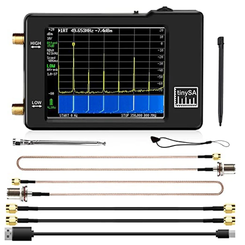 

Портативный анализатор спектра TinySA, 100 кГц до 960 МГц MF/HF/VHF UHF вход, генератор сигналов с 3,5-дюймовым контактным экраном