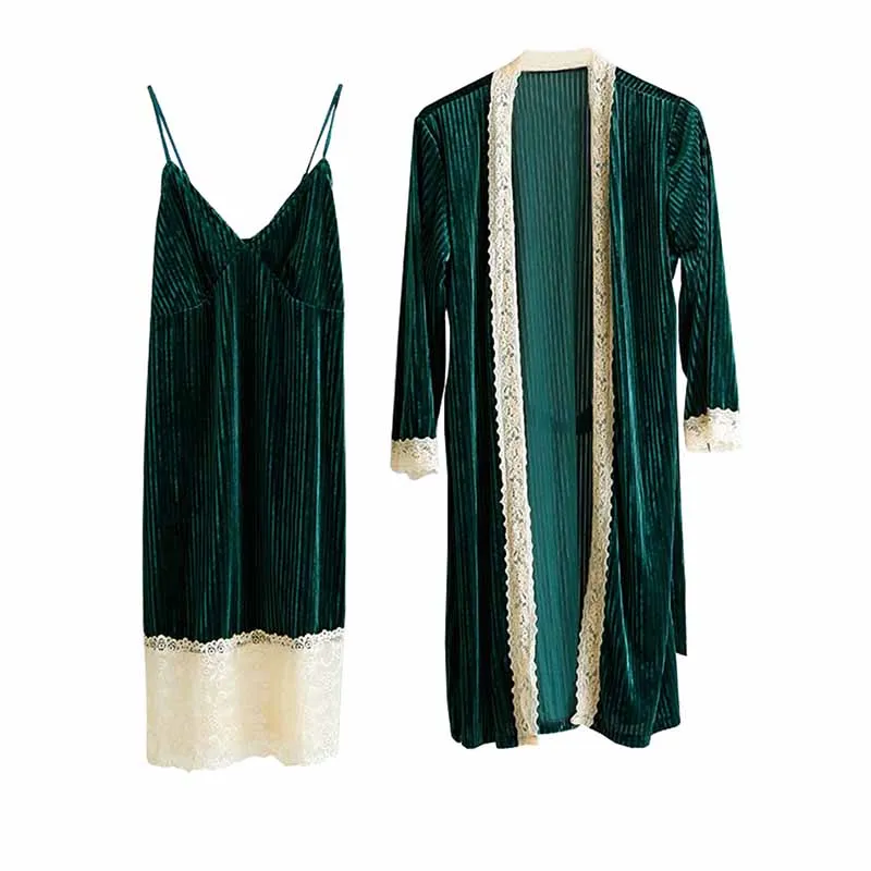 MECHCITIZ женский сексуальный халат ночная сорочка комплект осень зима бархатный