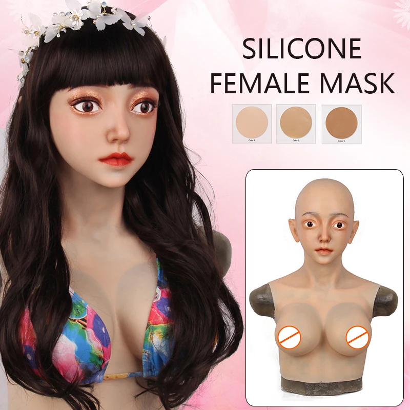 

Silicone Realistic Breast Plate Forms E Cup Fake Boob with Female Mask Crossdresser Transgender Drag Queen Shemale Masquerade