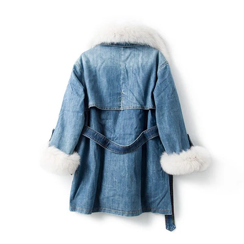 Real Natural Fox Fur Collar New Down Parka Women Winter Jacket Detachable White Duck Down Liner Denim Jacket Warm Coat