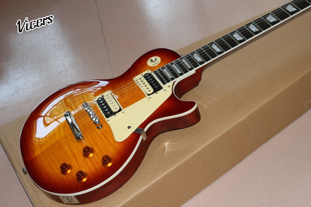 

Custom Shop,Sunburst color Standard Electric guitar.Rosewood fingerboard guitaar.tiger flame maple top guitar