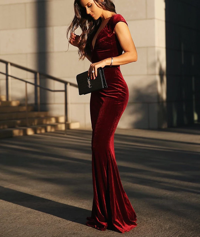 

Burgundy Mermaid Dark Red Evening Dress 2021 Vintage Long Formal Prom Gown Vestido De Fiesta Largos Noche Robe Soiree Dubai