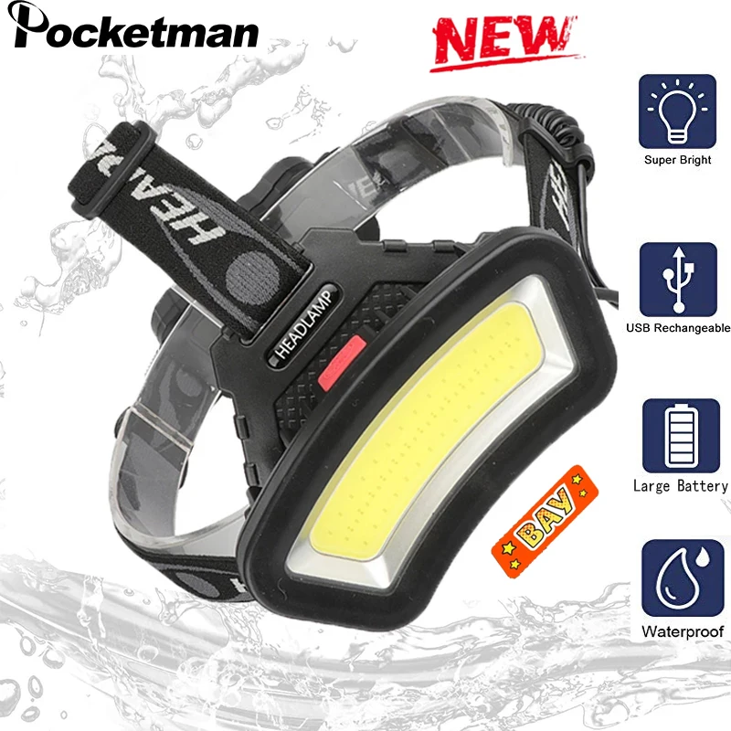 

New 500m Long Range Waterproof COB Floodlight Usb Rechargeable Headlamp Use 2*18650 Battery Outdoor Searchlight Best Headlamps