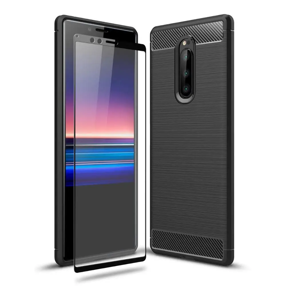Чехол OMEVE для Sony Xperia 1 прочный с текстурой кисти и Полноэкранный протектор из