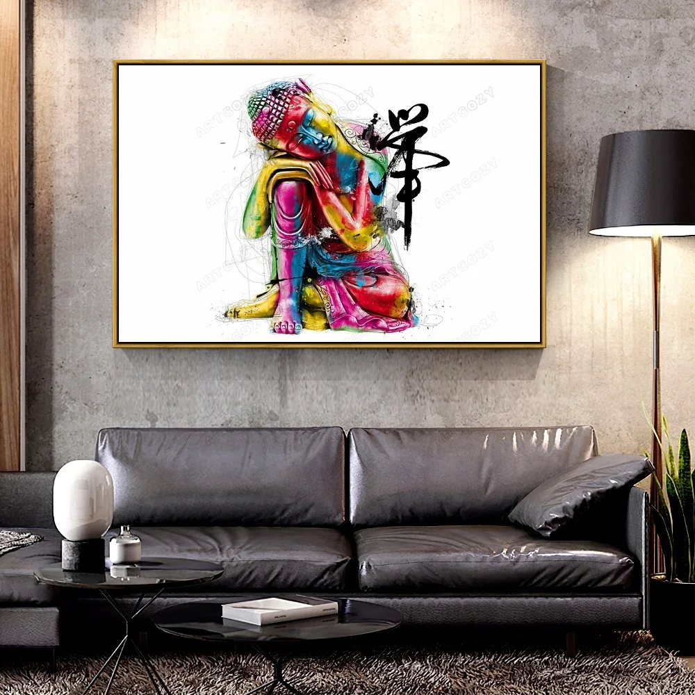 

Artcozy Buddha Oil Canvas Painting for Home Decoration Wall Art Canvas Printings Spray Painting Horizontal Rectangle Single